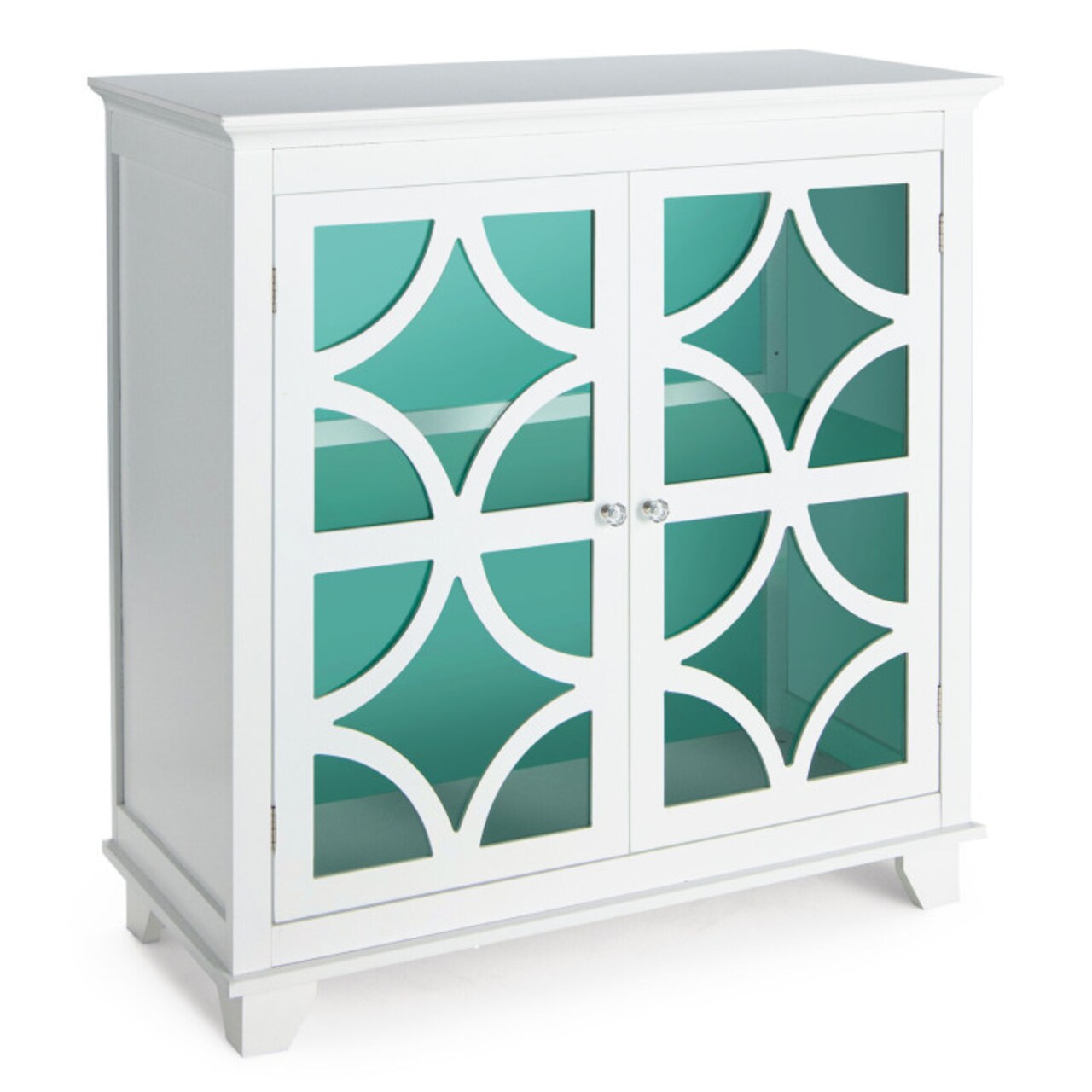 Kitchen Buffet Sideboard with Glass Doors and Adjustable Shelf-Green